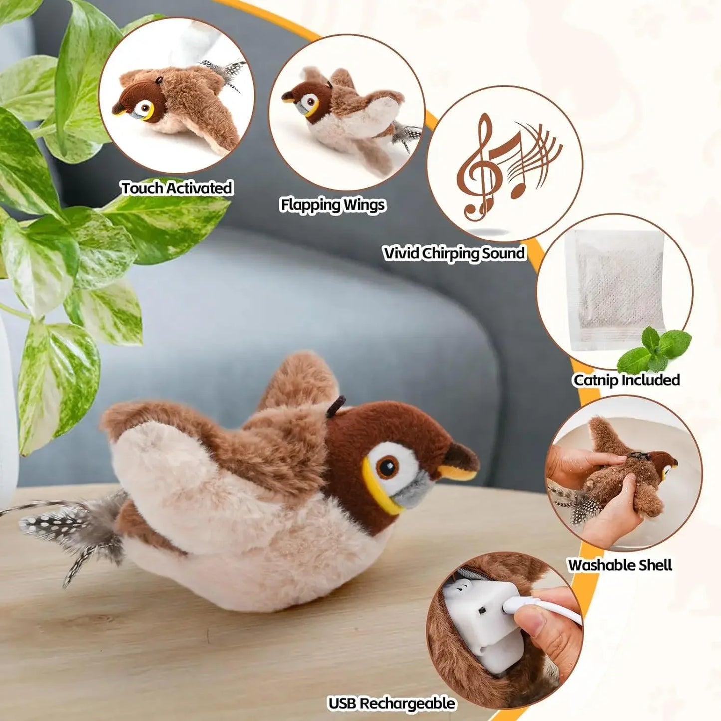 Interactive Catnip Flapping Bird Toy